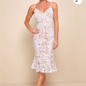 Lulu's White Lace Dress with Scalloped Edges